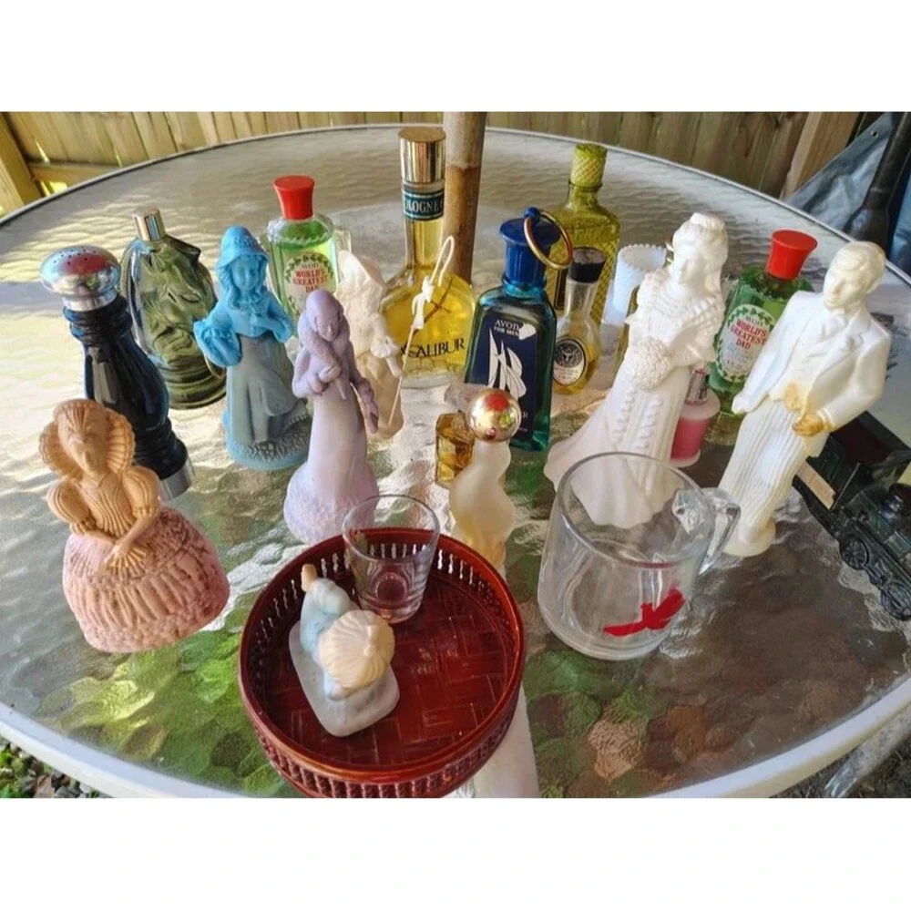 Avon Vintage 1970s Multicolor Glass Novelty Bottle Lot Bride Groom Stopper